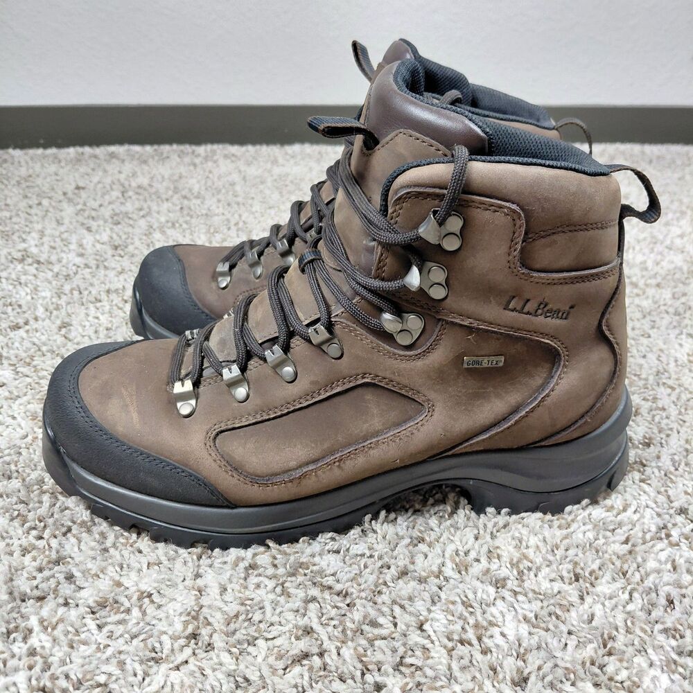 LL Bean Gore TexBoots Men 10.5 Wide Hiking Vibram Leather Brown Outdoor Trail
